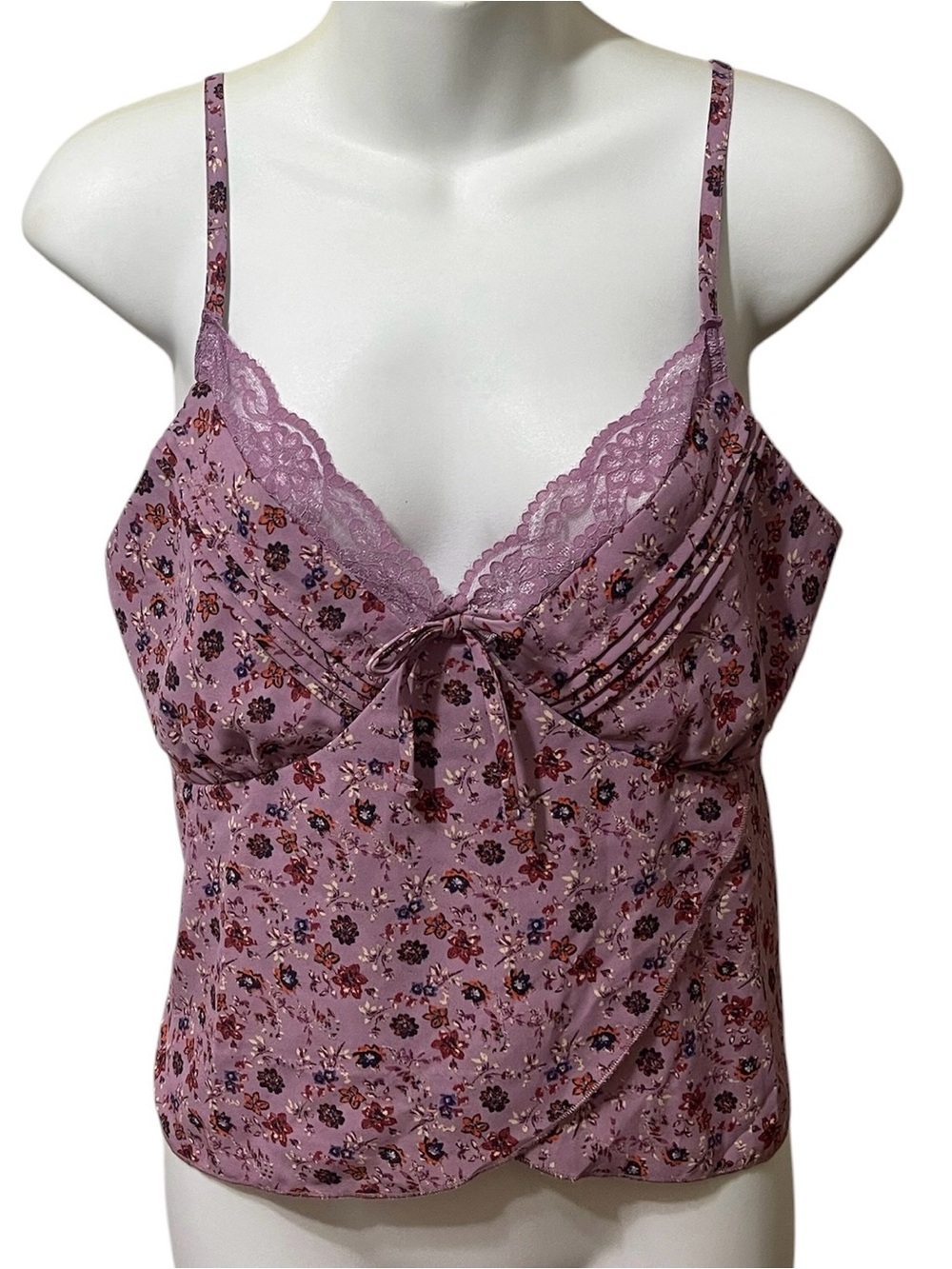 Selfie Purple Lavender Floral Lace Trim Layering Cami Y2K Top sz Large NWT